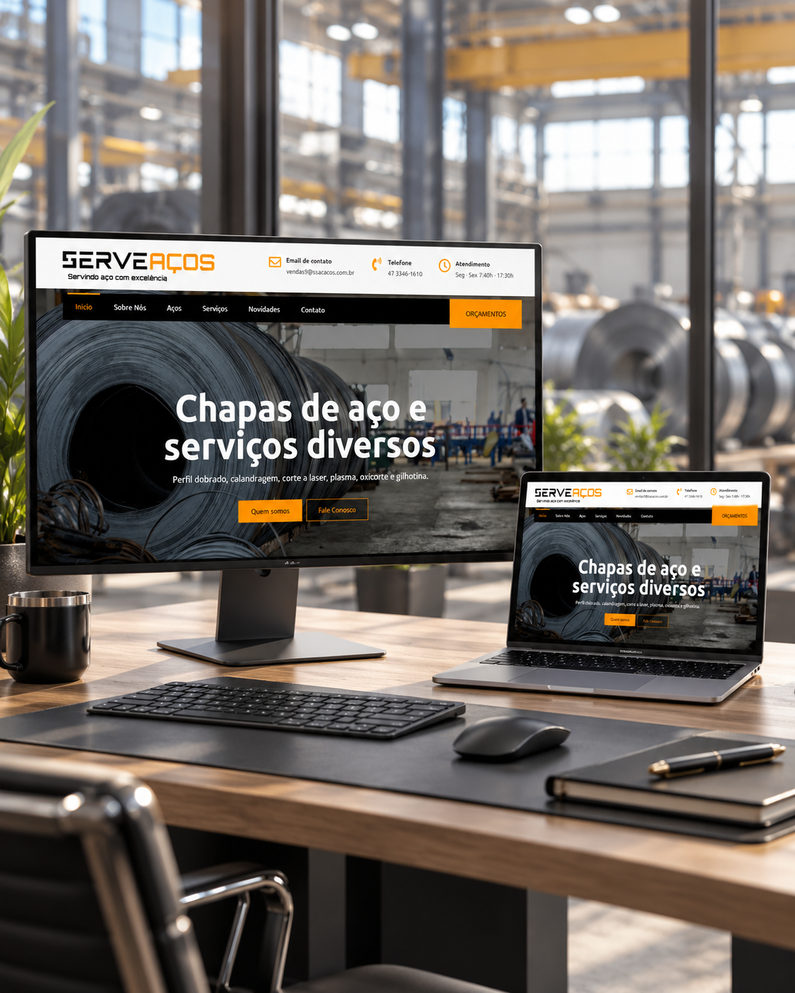 Mockup do site Serve Aços — projeto de criação de sites da ZNK Marketing